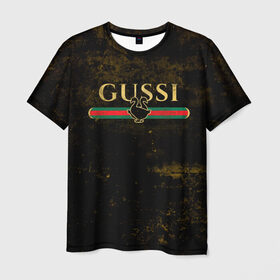 Мужская футболка 3D с принтом GUSSI GOLD в Белгороде, 100% полиэфир | прямой крой, круглый вырез горловины, длина до линии бедер | Тематика изображения на принте: fasion | gold | gucci | gussi | trend | гусси | гуччи | золото | золотой | мода | одежда | тренд | тренды