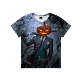 Детская футболка 3D с принтом Halloween в Белгороде, 100% гипоаллергенный полиэфир | прямой крой, круглый вырез горловины, длина до линии бедер, чуть спущенное плечо, ткань немного тянется | 