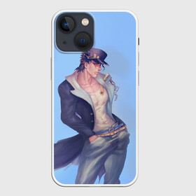 Чехол для iPhone 13 mini с принтом Joutarou Kuujou на синем в Белгороде,  |  | bizarre adventure | jojo | jojo no kimyou na bouken | jojos bizarre adventure | джоджо | невероятное приключение джоджо