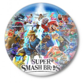 Значок с принтом Super Smash Bros. Ultimate в Белгороде,  металл | круглая форма, металлическая застежка в виде булавки | Тематика изображения на принте: donkey | fighting | kong | mario | nintendo | pokemon | super | байонетта | бельмонты | донки | клауд | конг | мегамен | пикачу | пэкмэн | рихтер | рю | саймон | снейк | солид | соник | страйф | файтинг