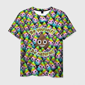 Мужская футболка 3D с принтом Be yourself в Белгороде, 100% полиэфир | прямой крой, круглый вырез горловины, длина до линии бедер | be natural | emoji | poop | будь собой | паттрен | радуга | радужная | смайлик | толпа | эмоджи | эмодзи