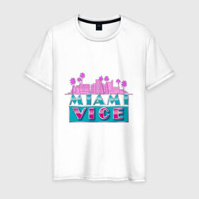 Мужская футболка хлопок с принтом Miami Vice Original в Белгороде, 100% хлопок | прямой крой, круглый вырез горловины, длина до линии бедер, слегка спущенное плечо. | 