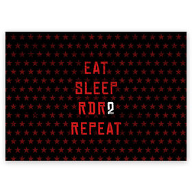 Поздравительная открытка с принтом Eat Sleep RDR2 Repeat в Белгороде, 100% бумага | плотность бумаги 280 г/м2, матовая, на обратной стороне линовка и место для марки
 | dead | die | eat | flag | game | games | gta | rdr | rdr2 | red | redemption | repeat | rockstar | sleep | sun | western | вестерн | выкуп | гта | дикий | запад | игра | игры | красный | мертвый | рдр | рдр2 | рокстар | солнце