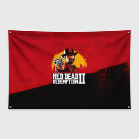 Флаг-баннер с принтом Red Dead Redemption 2 в Белгороде, 100% полиэстер | размер 67 х 109 см, плотность ткани — 95 г/м2; по краям флага есть четыре люверса для крепления | dead | die | flag | game | games | gta | rdr | rdr2 | red | redemption | rockstar | sun | sunset | western | вестерн | выкуп | гта | дикий | закат | запад | игра | игры | красный | мертвый | поле | рдр | рдр2 | рокстар | солнце
