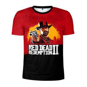 Мужская футболка 3D спортивная с принтом Red Dead Redemption 2 в Белгороде, 100% полиэстер с улучшенными характеристиками | приталенный силуэт, круглая горловина, широкие плечи, сужается к линии бедра | Тематика изображения на принте: dead | die | flag | game | games | gta | rdr | rdr2 | red | redemption | rockstar | sun | sunset | western | вестерн | выкуп | гта | дикий | закат | запад | игра | игры | красный | мертвый | поле | рдр | рдр2 | рокстар | солнце