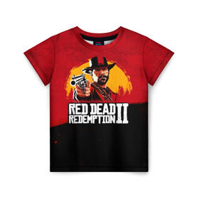 Детская футболка 3D с принтом Red Dead Redemption 2 в Белгороде, 100% гипоаллергенный полиэфир | прямой крой, круглый вырез горловины, длина до линии бедер, чуть спущенное плечо, ткань немного тянется | dead | die | flag | game | games | gta | rdr | rdr2 | red | redemption | rockstar | sun | sunset | western | вестерн | выкуп | гта | дикий | закат | запад | игра | игры | красный | мертвый | поле | рдр | рдр2 | рокстар | солнце