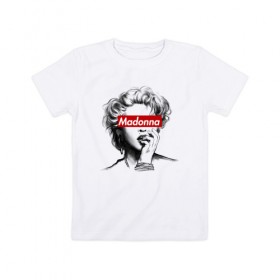 Детская футболка хлопок с принтом Мадонна в Белгороде, 100% хлопок | круглый вырез горловины, полуприлегающий силуэт, длина до линии бедер | madonna | pop | мадонна | музыка