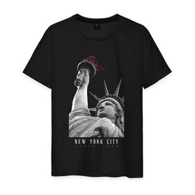 Мужская футболка хлопок с принтом Статуя свободы в Белгороде, 100% хлопок | прямой крой, круглый вырез горловины, длина до линии бедер, слегка спущенное плечо. | new york | америка | нью йорк | статуя свободы | сша