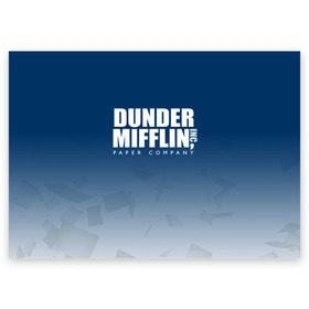 Поздравительная открытка с принтом The Office: Dunder Mifflin в Белгороде, 100% бумага | плотность бумаги 280 г/м2, матовая, на обратной стороне линовка и место для марки
 | company | dunder | inc | mifflin | office | paper | the | бумага | бумаги | бумажная | дандер | компания | контора | корпорация | листочки | листы | лого | логотип | миффлин | офис | оффис | сериал | сериалы | символ | синий