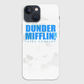 Чехол для iPhone 13 mini с принтом Dunder Mifflin (The Office) в Белгороде,  |  | company | dunder | inc | mifflin | office | paper | the | бумага | бумаги | бумажная | дандер | компания | контора | корпорация | листочки | листы | лого | логотип | миффлин | офис | оффис | сериал | сериалы | символ | синий