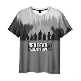 Мужская футболка 3D с принтом RED DEAD REDEMPTION 2 в Белгороде, 100% полиэфир | прямой крой, круглый вырез горловины, длина до линии бедер | Тематика изображения на принте: game | red dead | red dead redemption 2 | redemption 2 | rockstar games | бандиты | дикий запад | игры | ковбои | оружие