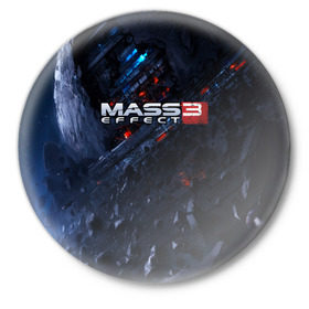 Значок с принтом MASS EFFECT 3 в Белгороде,  металл | круглая форма, металлическая застежка в виде булавки | Тематика изображения на принте: 