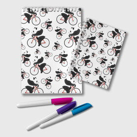 Блокнот с принтом Панды На Велосипеде в Белгороде, 100% бумага | 48 листов, плотность листов — 60 г/м2, плотность картонной обложки — 250 г/м2. Листы скреплены удобной пружинной спиралью. Цвет линий — светло-серый
 | велосипед | мишки | панда | паттерн