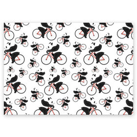 Поздравительная открытка с принтом Панды На Велосипеде в Белгороде, 100% бумага | плотность бумаги 280 г/м2, матовая, на обратной стороне линовка и место для марки
 | велосипед | мишки | панда | паттерн