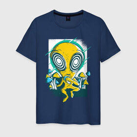 Мужская футболка хлопок с принтом Пришелец в Белгороде, 100% хлопок | прямой крой, круглый вырез горловины, длина до линии бедер, слегка спущенное плечо. | грибы | инопланетяне | нло | пришелец | пришельцы | психоделика