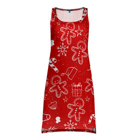 Платье-майка 3D с принтом Новогоднее настроение RED в Белгороде, 100% полиэстер | полуприлегающий силуэт, широкие бретели, круглый вырез горловины, удлиненный подол сзади. | настроение | новый год | печенье | подарки