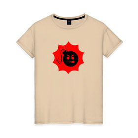 Женская футболка хлопок с принтом Serious Sam в Белгороде, 100% хлопок | прямой крой, круглый вырез горловины, длина до линии бедер, слегка спущенное плечо | games | pc | sam | skin. game | бомба | бомбочка | взрыв | взрывчатка | видеоигра | видеоигры | главный герой | знаменитая футболка | значок | игра | логотип | персонаж | символ | сириус | скин | стрелялка