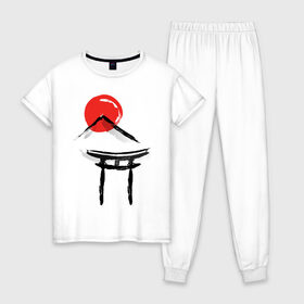 Женская пижама хлопок с принтом Японский стиль в Белгороде, 100% хлопок | брюки и футболка прямого кроя, без карманов, на брюках мягкая резинка на поясе и по низу штанин | азия | восток | путешествия | сакура | япония