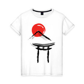 Женская футболка хлопок с принтом Японский стиль в Белгороде, 100% хлопок | прямой крой, круглый вырез горловины, длина до линии бедер, слегка спущенное плечо | азия | восток | путешествия | сакура | япония