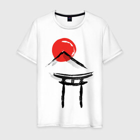 Мужская футболка хлопок с принтом Японский стиль в Белгороде, 100% хлопок | прямой крой, круглый вырез горловины, длина до линии бедер, слегка спущенное плечо. | Тематика изображения на принте: азия | восток | путешествия | сакура | япония