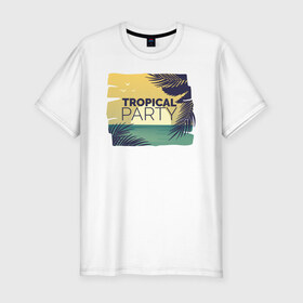 Мужская футболка хлопок Slim с принтом Тропическое лето в Белгороде, 92% хлопок, 8% лайкра | приталенный силуэт, круглый вырез ворота, длина до линии бедра, короткий рукав | лето | море | отдых | пальма | песок | пляж | путешествия | солнце