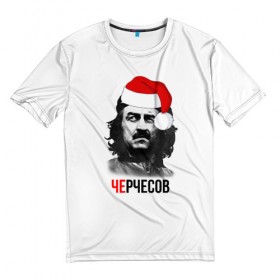 Мужская футболка 3D с принтом Черчесов Новогодний в Белгороде, 100% полиэфир | прямой крой, круглый вырез горловины, длина до линии бедер | Тематика изображения на принте: 