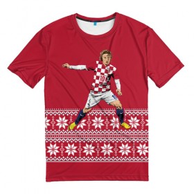 Мужская футболка 3D с принтом Luka Modric в Белгороде, 100% полиэфир | прямой крой, круглый вырез горловины, длина до линии бедер | luka modric | modric | new yaer | зима футбол | модрич | новый год | новый год футбол | футбол | футбол новый год
