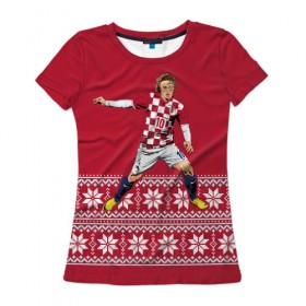 Женская футболка 3D с принтом Luka Modric в Белгороде, 100% полиэфир ( синтетическое хлопкоподобное полотно) | прямой крой, круглый вырез горловины, длина до линии бедер | luka modric | modric | new yaer | зима футбол | модрич | новый год | новый год футбол | футбол | футбол новый год