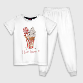 Детская пижама хлопок с принтом I Love Icecream в Белгороде, 100% хлопок |  брюки и футболка прямого кроя, без карманов, на брюках мягкая резинка на поясе и по низу штанин
 | icecream | любовь | мороженое | сладость