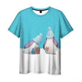 Мужская футболка 3D с принтом Милые пингвинчики в Белгороде, 100% полиэфир | прямой крой, круглый вырез горловины, длина до линии бедер | christmas | new | pinguin | snow | snowflakes | winter | xmas | year | год | зима | новый | пингвин | рождество | снег | снежинки