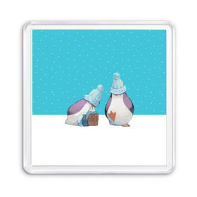 Магнит 55*55 с принтом Милые пингвинчики в Белгороде, Пластик | Размер: 65*65 мм; Размер печати: 55*55 мм | Тематика изображения на принте: christmas | new | pinguin | snow | snowflakes | winter | xmas | year | год | зима | новый | пингвин | рождество | снег | снежинки