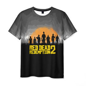 Мужская футболка 3D с принтом RED DEAD REDEMPTION 2 в Белгороде, 100% полиэфир | прямой крой, круглый вырез горловины, длина до линии бедер | dead | game | red dead redemption 2 | redemption 2 | rockstar games | бандиты | дикий запад | игры | ковбои | оружие