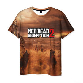 Мужская футболка 3D с принтом RED DEAD REDEMPTION 2 в Белгороде, 100% полиэфир | прямой крой, круглый вырез горловины, длина до линии бедер | game | red dead | red dead redemption 2 | redemption 2 | rockstar games | бандиты | дикий запад | игры | ковбои | оружие