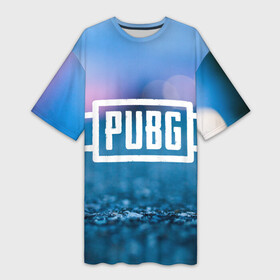 Платье-футболка 3D с принтом PUBG light blue в Белгороде,  |  | pubg | игра | лого | пубг | светлый | стрелялка | шутер