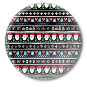 Значок с принтом Свитер с Сантой в Белгороде,  металл | круглая форма, металлическая застежка в виде булавки | christmas | claus | gift | new | present | santa | snow | snowflakes | three | xmas | year | год | дедмороз | ёлка | ель | новый | подарок | рождество | санта | снег | снежинки | сюрприз