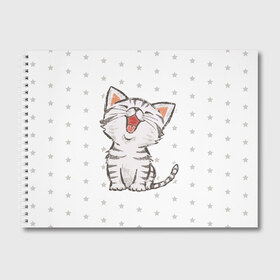 Альбом для рисования с принтом Милейший Котик в Белгороде, 100% бумага
 | матовая бумага, плотность 200 мг. | cat | cats | cute | kitten | kitty | pussy | smile | звезды | кот | котенок | котик | котики | коты | котята | кошечка | кошечки | кошка | кошки | милая | милота | милый | полосатый | смеется | улыбается | улыбака | улыбка