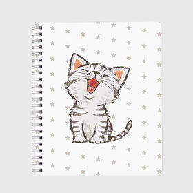 Тетрадь с принтом Милейший Котик в Белгороде, 100% бумага | 48 листов, плотность листов — 60 г/м2, плотность картонной обложки — 250 г/м2. Листы скреплены сбоку удобной пружинной спиралью. Уголки страниц и обложки скругленные. Цвет линий — светло-серый
 | Тематика изображения на принте: cat | cats | cute | kitten | kitty | pussy | smile | звезды | кот | котенок | котик | котики | коты | котята | кошечка | кошечки | кошка | кошки | милая | милота | милый | полосатый | смеется | улыбается | улыбака | улыбка