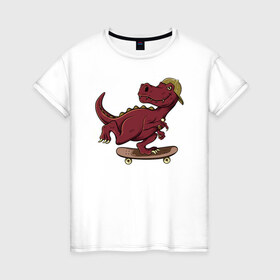 Женская футболка хлопок с принтом Динозавр в Белгороде, 100% хлопок | прямой крой, круглый вырез горловины, длина до линии бедер, слегка спущенное плечо | динозавр | рекс | скейт