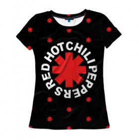 Женская футболка 3D с принтом Red Hot Chili Peppers в Белгороде, 100% полиэфир ( синтетическое хлопкоподобное полотно) | прямой крой, круглый вырез горловины, длина до линии бедер | chili | cross | hot | logo | music | peppers | red | red hot chili peppers | rhcp | rock | star | symbol | звезда | звездочка | красная | красный | крест | логотип | музыка | перцы | рок | символ | цветок | цветочек | чили
