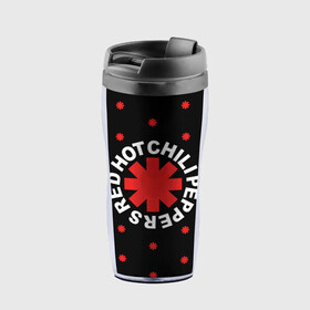Термокружка-непроливайка с принтом Red Hot Chili Peppers в Белгороде, внутренняя часть — пищевой пластик, наружная часть — прозрачный пластик, между ними — полиграфическая вставка с рисунком | объем — 350 мл, герметичная крышка | chili | cross | hot | logo | music | peppers | red | red hot chili peppers | rhcp | rock | star | symbol | звезда | звездочка | красная | красный | крест | логотип | музыка | перцы | рок | символ | цветок | цветочек | чили
