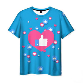 Мужская футболка 3D с принтом Лайки и сердечки в Белгороде, 100% полиэфир | прямой крой, круглый вырез горловины, длина до линии бедер | facebook | like | love | абстракция | лайки | сердечки | фейсбук