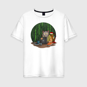 Женская футболка хлопок Oversize с принтом IT - кот в Белгороде, 100% хлопок | свободный крой, круглый ворот, спущенный рукав, длина до линии бедер
 | birdborn | it | компьютер | кот | подарок | программист | профессия