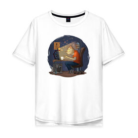 Мужская футболка хлопок Oversize с принтом IT - кот в Белгороде, 100% хлопок | свободный крой, круглый ворот, “спинка” длиннее передней части | Тематика изображения на принте: birdborn | it | админ | подарок | программист | профессия | работа