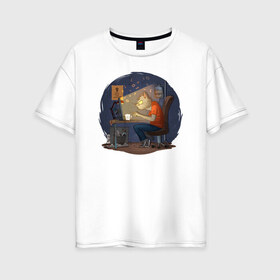 Женская футболка хлопок Oversize с принтом IT - кот в Белгороде, 100% хлопок | свободный крой, круглый ворот, спущенный рукав, длина до линии бедер
 | birdborn | it | админ | подарок | программист | профессия | работа