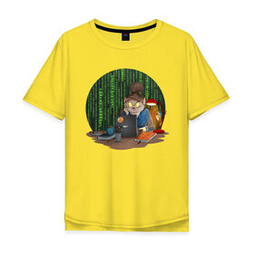 Мужская футболка хлопок Oversize с принтом IT - кошечка в Белгороде, 100% хлопок | свободный крой, круглый ворот, “спинка” длиннее передней части | birdborn | it | админ | подарок | программист | профессия | работа