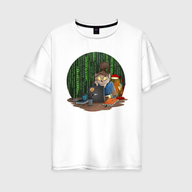 Женская футболка хлопок Oversize с принтом IT - кошечка в Белгороде, 100% хлопок | свободный крой, круглый ворот, спущенный рукав, длина до линии бедер
 | birdborn | it | админ | подарок | программист | профессия | работа