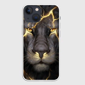 Чехол для iPhone 13 mini с принтом Лев с молнией в Белгороде,  |  | глаза | гроза | зверь | король | кот | кошка | прайд | царь | шрам