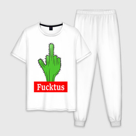 Мужская пижама хлопок с принтом Fucktus в Белгороде, 100% хлопок | брюки и футболка прямого кроя, без карманов, на брюках мягкая резинка на поясе и по низу штанин
 | cactus | you | аргументы | иголки | кактус | колючий | растение
