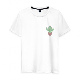 Мужская футболка хлопок с принтом Fucktus-2 в Белгороде, 100% хлопок | прямой крой, круглый вырез горловины, длина до линии бедер, слегка спущенное плечо. | cactus | you | аргументы | иголки | кактус | карман | колючий | растение