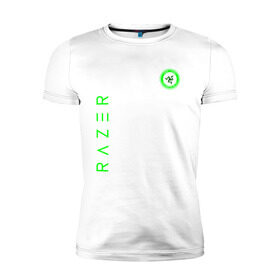 Мужская футболка премиум с принтом RAZER в Белгороде, 92% хлопок, 8% лайкра | приталенный силуэт, круглый вырез ворота, длина до линии бедра, короткий рукав | 101 | brand | company | gamer | green | logo | mamba | naga | player | razer | rzr | snake | бренд | железо | зеленый | змея | компания | лого | рейзер | софт